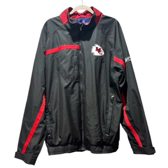 Reebok NFL Kansas City Chiefs Heavy Rain Jacket XL Zip Off Hood Gray Red Vintage